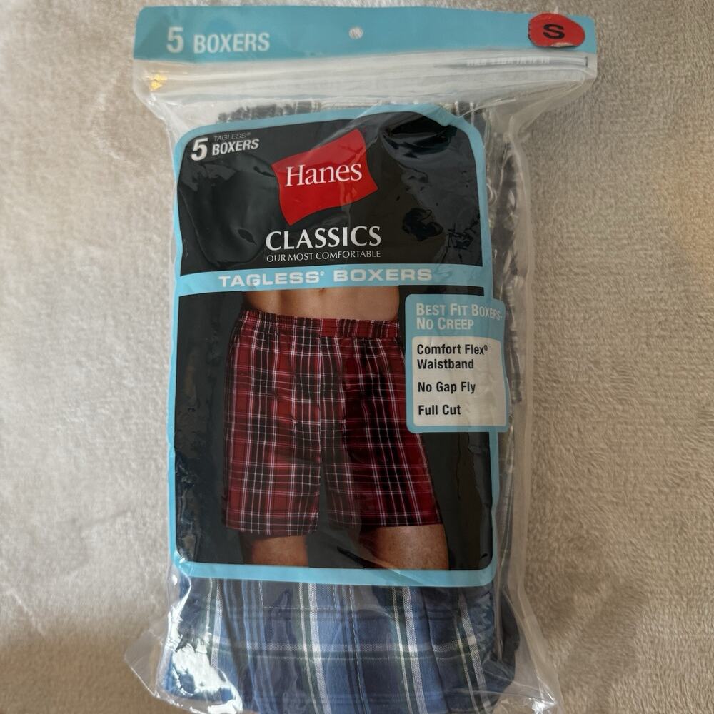 Hanes NEW Classics Tagless Boxers X 5 Mens Underwear Sz S No Gap Fly Multicolor